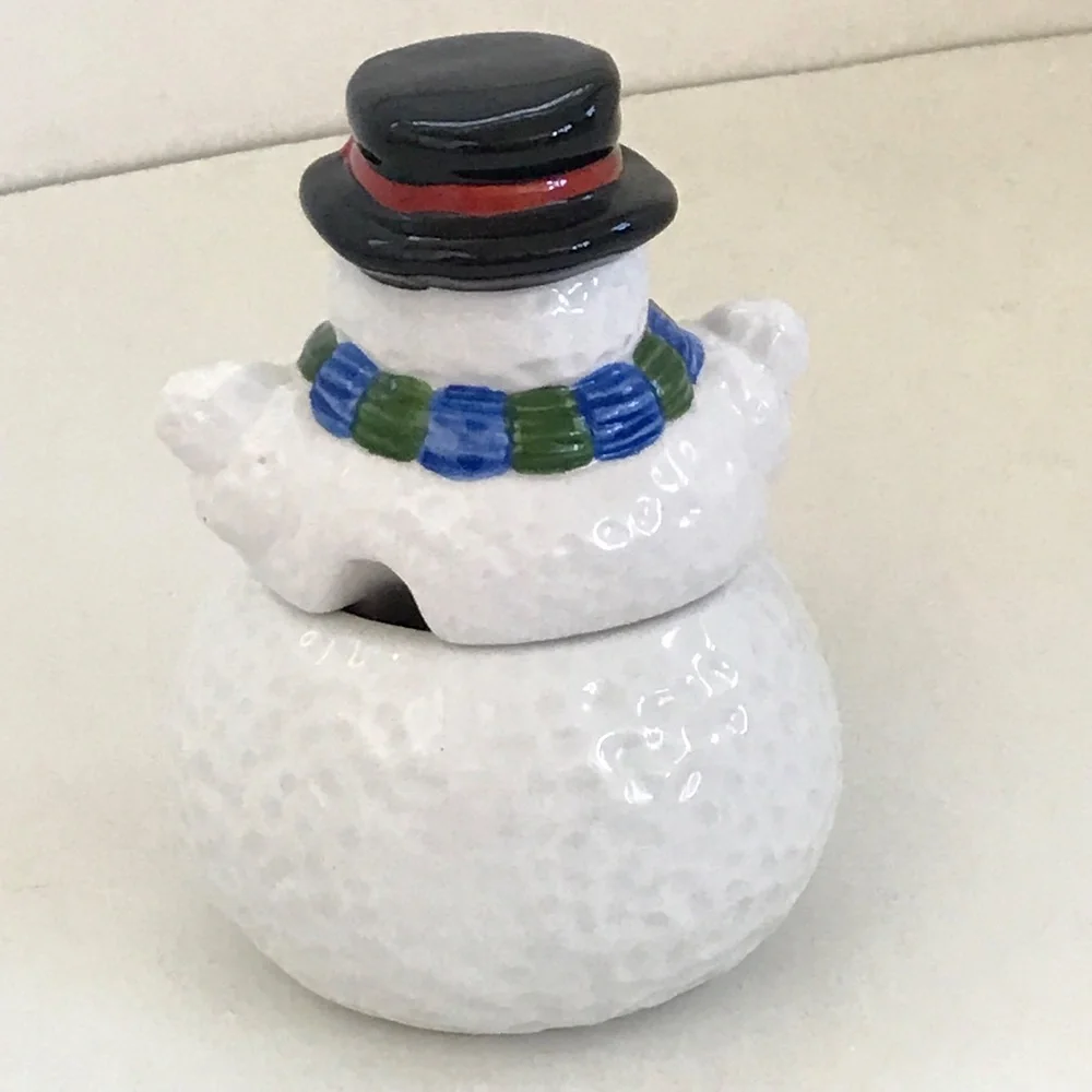 4 Piece Set Sugar Creamer Salt Pepper Holiday Winter Snowman Ceramic